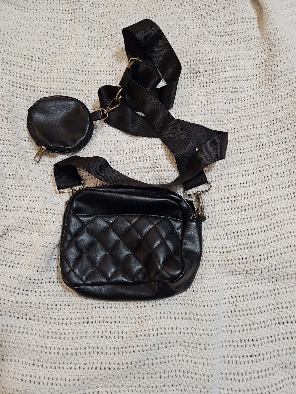 Black Quilted Crossbody with Detachable Coin Pouch